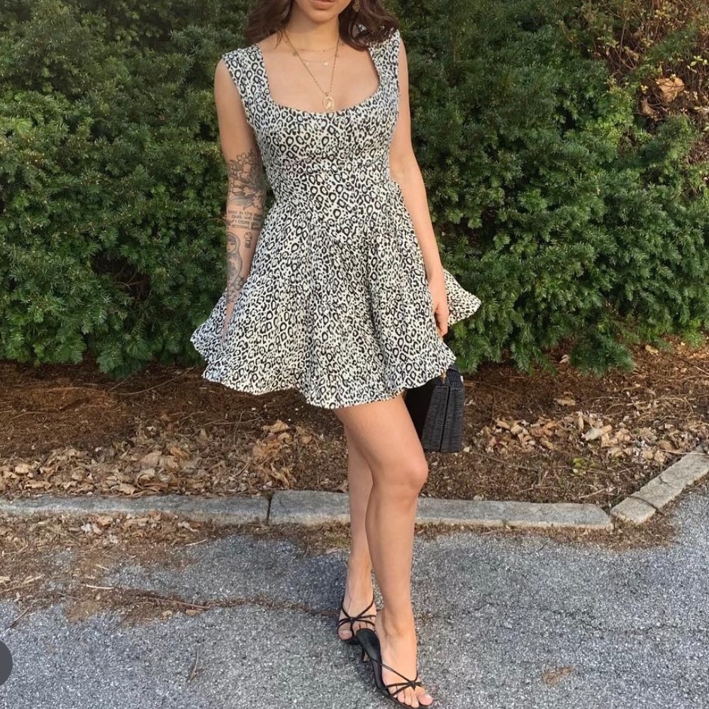Vanessa Mooney Black and White Leopard Animal Print Romper Dress